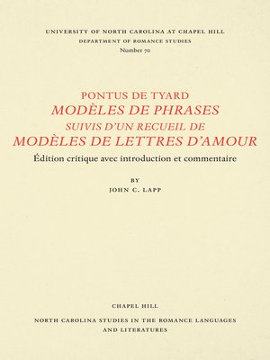 cover image of Pontus de Tyard, Modèles de phrases suivis d'un recueil de modèles de lettres d'amour